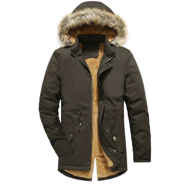 

parka men coats winter jacket men slim thicken fur hooded outwear warm coat top clothing casual mens coat veste homme tops, Black