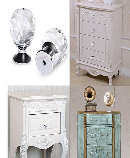 40mm Clear Crystal Diamond Glass Door Knobs Drawer Cabinet