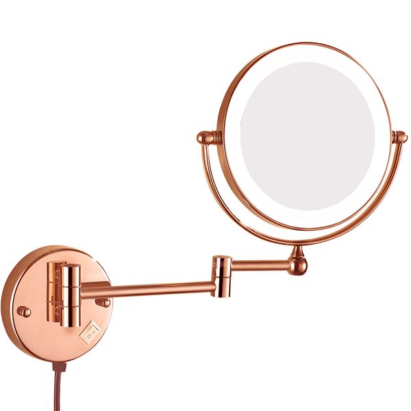 

gurun lighted magnification wall mount bathroom makeup mirror extendable mirrors with electrical plug, magnifying 10x 7x