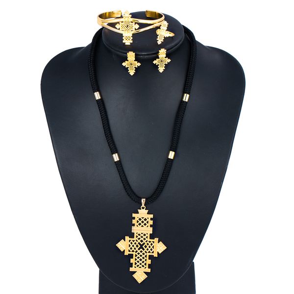

whole saleethlyn brand ethiopian eritrean cross women jewelry sets gold color african bridal romantic wedding party jewelry s068, Slivery;golden