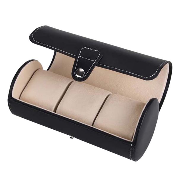 

watch box 3 slot travel watch jewelry storage roll box pu leather case organizer collector, Black;blue