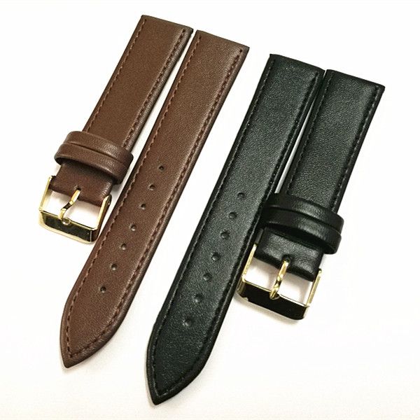 

wholesale 100pcs / lot 20mm watch band genuine leather watch strap black & darkbrown color & gold buckle, Black;brown