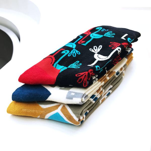 

new fashion men women socks cactus hip hop striped birds print brand crew sock happy dress designer antumn calcetines wholesale, Black