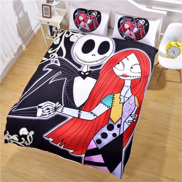 Skull Nightmare Before Christmas Reactive Printing Bedding Set Twin Full Queen King Size Bedroom Decoration Duvet Cover Pillow Black Duvet Covers