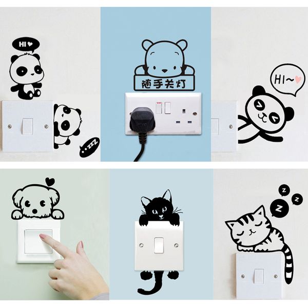 Cute Cat Switch Sticker Cartoon Vinyl Wall Sticker For Kids Room Home Decor Diy Wall Stickers Home Decoration Bedroom Parlor Unique Wall Decals Wall