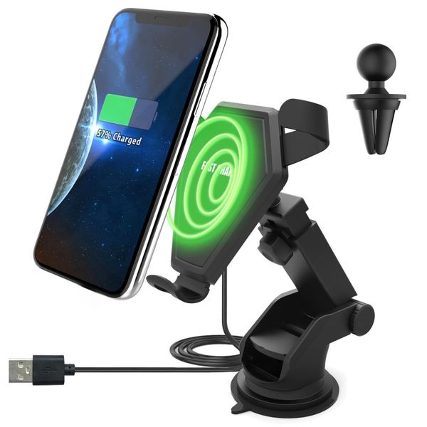 Fast Qi Wireless Charger 2 in 1 Car Mount Phone Holder Gravity Reaction per iP 8 X Samsung Galaxy S6 S7 S8 Plus