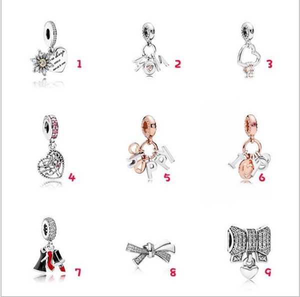 

fashion 20pcs family tree bowknot mom happy love high-heel shoe charm sterling silver european charms bead fit pandora bracelets diy jewelry, Black