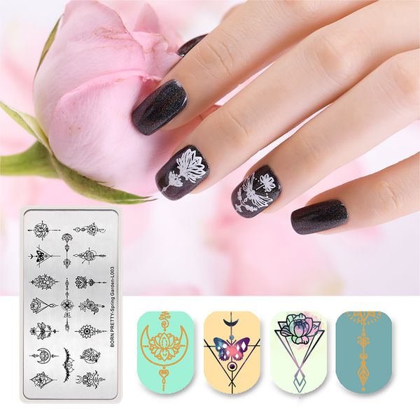 

born prey spring garden stamping template geometry flower arrow nail art image plate manicure tools rec l003, White