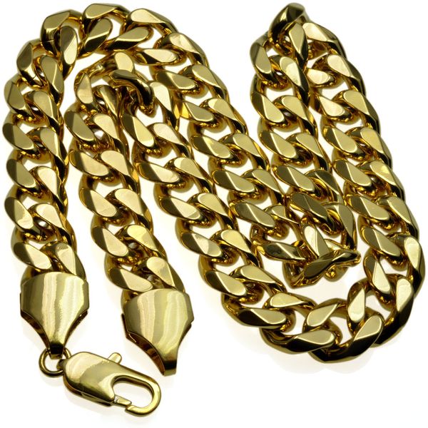 LuxusDesigner-Kubanische Halskette210g Schwere, mit 18 Karat Gold gefüllte, massive kubanische Panzerkette für Herren N276 60CM