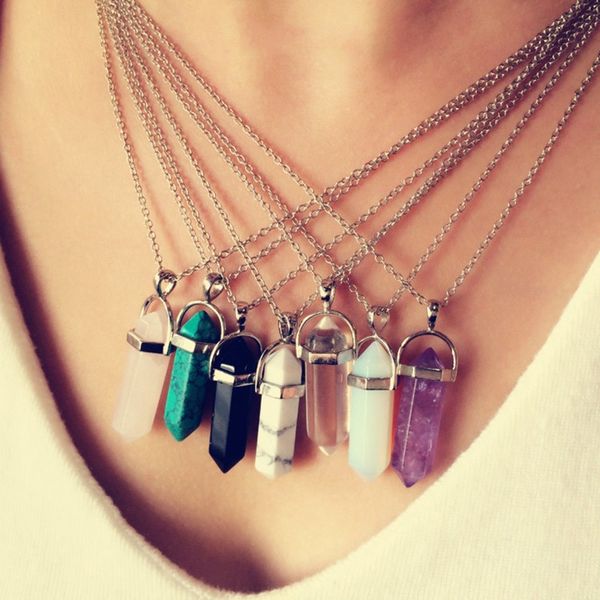 

artilady natural stone pendant necklace for women jewelry, Silver
