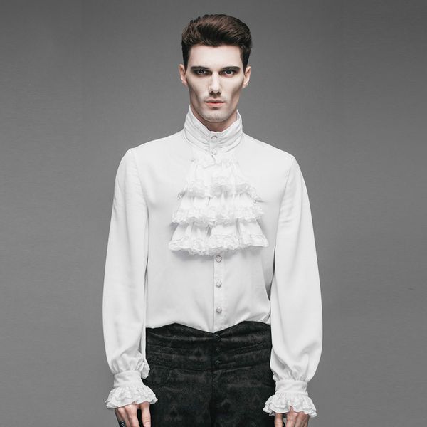 

customized new steampunk england gothic tide men's white shirt high collar slim shirt halloween costume party cosplay costume, White;black