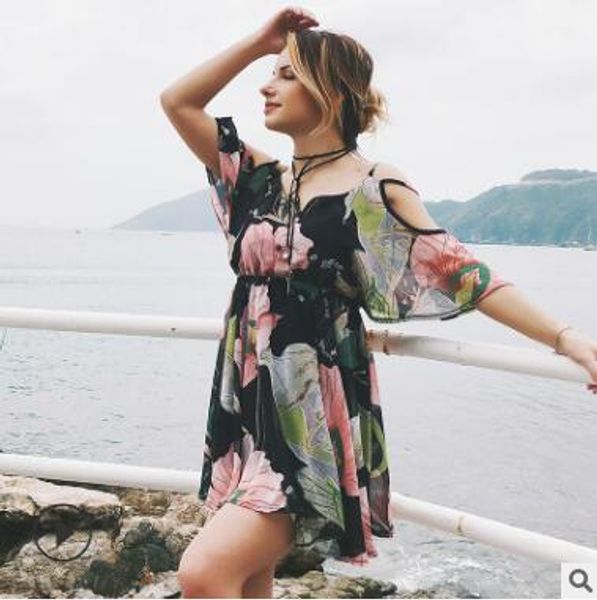 Nova tendência barata senhoras roupas china ver através do vestido mini vestido com vestido de praia bohemian v-pescoço para mulheres