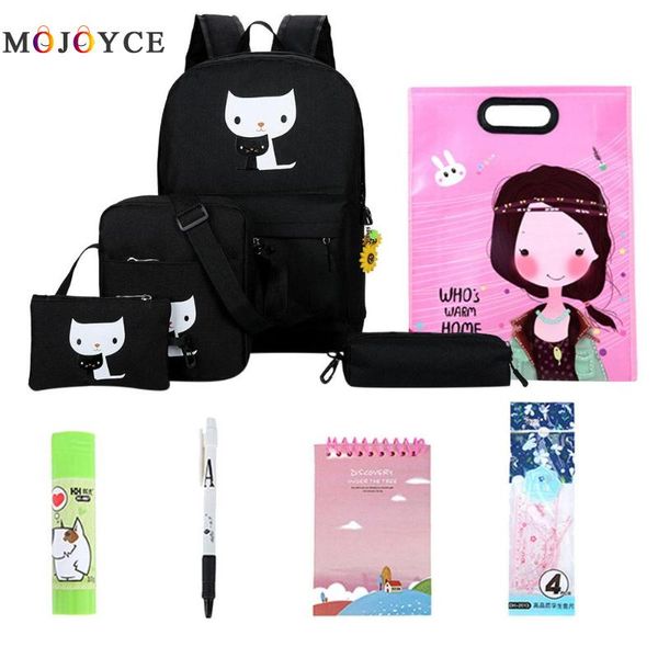 

10pcs/set lovely cats printed backpacks women girls casual students school backpacks composite travel bags