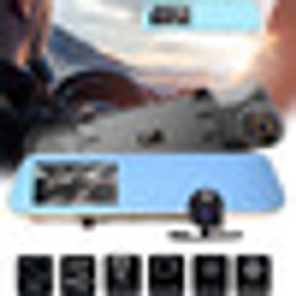 

kroak 4.3'' hd 1080p dual lens car dvr rearview mirror camera rear view night vision loop video auto dvrs