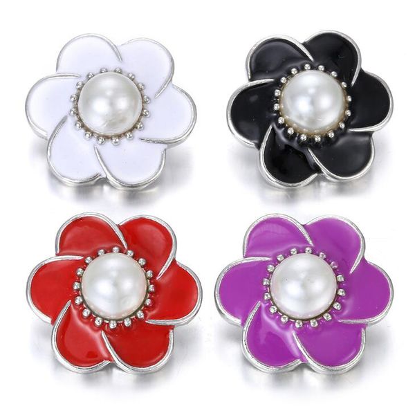 

10pcs new snap jewelry pearl flower 18mm metal snap button fit leather silver snap bracelet for women jewelry, Bronze;silver