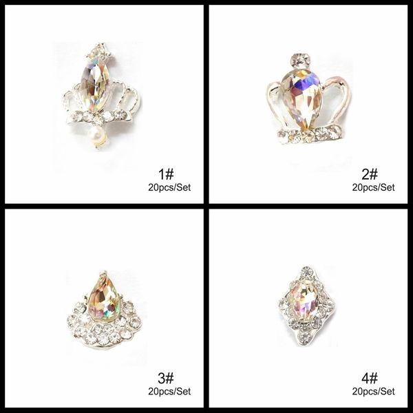 

20pcs/set silver crown alloy nail charm ab rhinestone gems nails accessories diy 3d nail art decorations for manicure #276321, Silver;gold