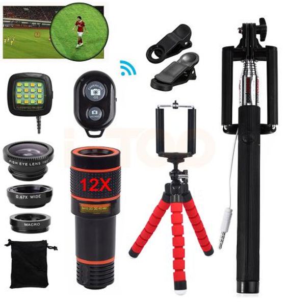 

15 in 1 phone camera lens kit 12x telep zoom lentes telescope fish eye macro wide angle lenses for iphone smartphone