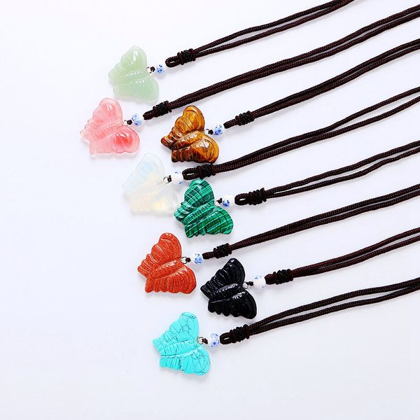 

mix color natural stone butterfly shape charm pendant fit necklace for jewelry making diy 4*3cm nylon rope pendant long necklace, Silver