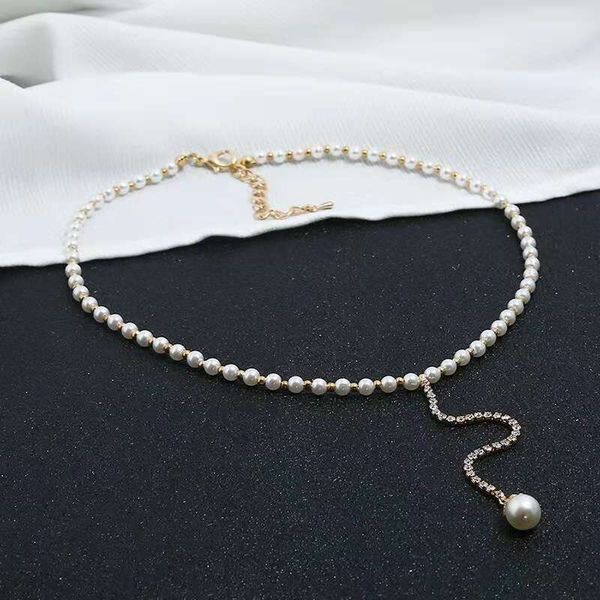 

beaded pearls chokers diamonds chain pearl pendant necklaces women girl fashionable jewelry adjustable length ing, Golden;silver