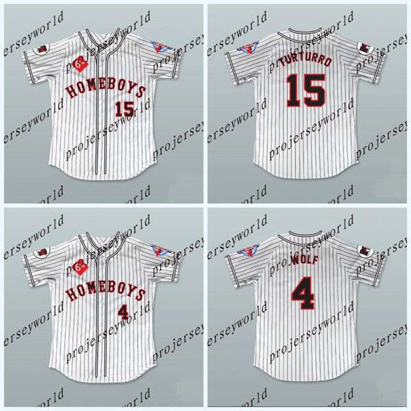 

Mens' #4 Scott Wolf Homeboys Pinstriped Jersey #15 Nicholas Turturro Homeboys Pinstriped All Stiched Movie Baseball Jerseys Free Shipping