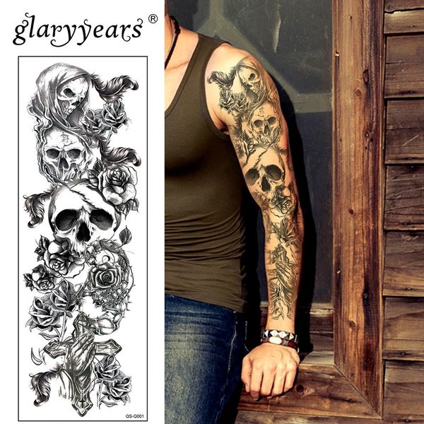 Acheter Glaryyears Grand Bras Temporaire Autocollant De Tatouage Squelette Faux Tatoo Manches Flash Tatto Imperméable à Leau Grand Corps Art Hommes