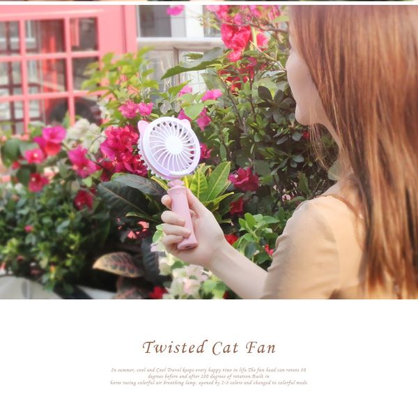 

2018 twisted cat handheld mini fans deskcolorful night light hand usb fan portable battery usb fan