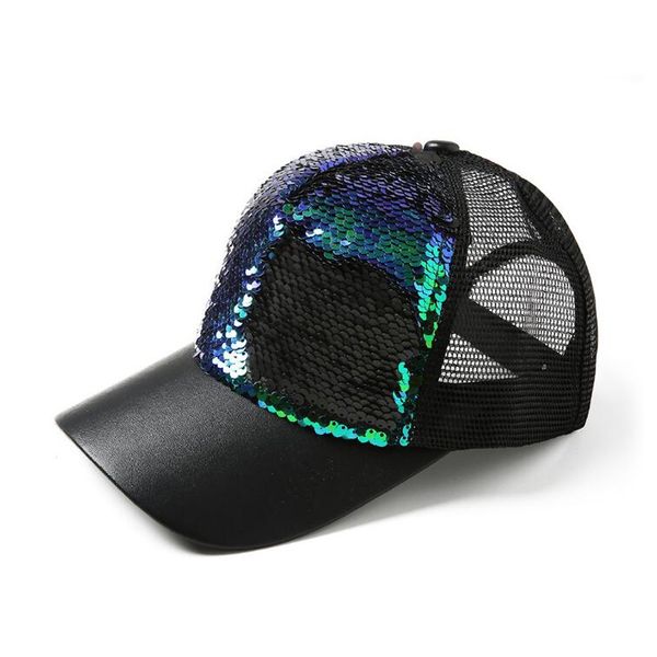 

2018 fashion mermaid sequins baseball hats summer mesh cap casual ball cap snapback baseball caps hats for men women trendy hip hop hat, Black;white