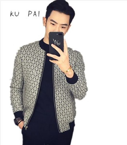 

2017 autumn new handsome diamond-shaped lattice korean men's casual baseball jacket jacket collar collar male, Black;brown