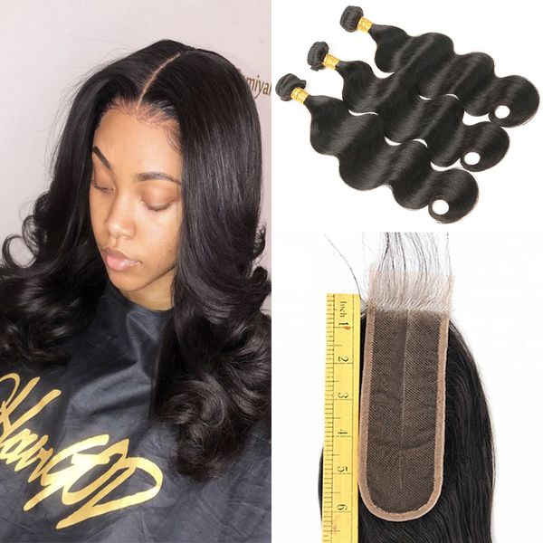 New Hair Extensions Human Hair 3 Bundles With 6x2 Middle Part Lace