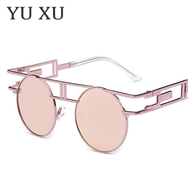 

yu xu new steam punk fashion round sunglasses women metal double beam hollow sunglasses personality metal frame sunglasses h127, White;black