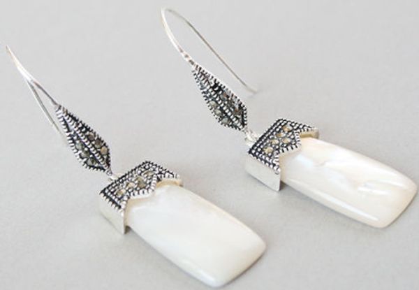 

noble white shell 925 silver & macasite earrings 2, Golden;silver