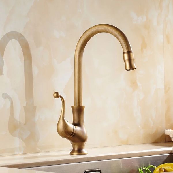 

Kitchen Faucet Antique Bronze Brass Kitchen Sink Faucets Single Hand High Arch Swivel Spout Hot And Cold Wash Basin Tap