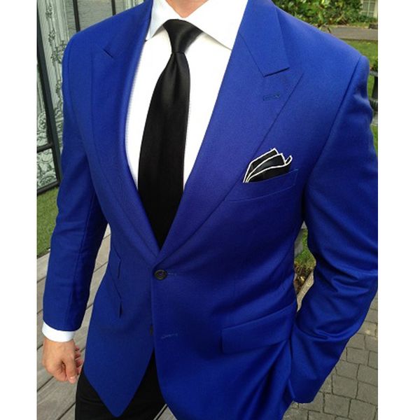 

royal blue slim fit men suits for wedding wear two piece peaked lapel custom groom tuxedos jacket pants, Black;gray