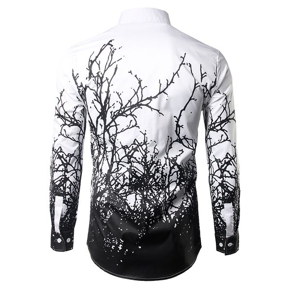

men printing men ink 2021 fit mens shirts dress shirts homme white black branches casual cotton slim chemise aaqnd