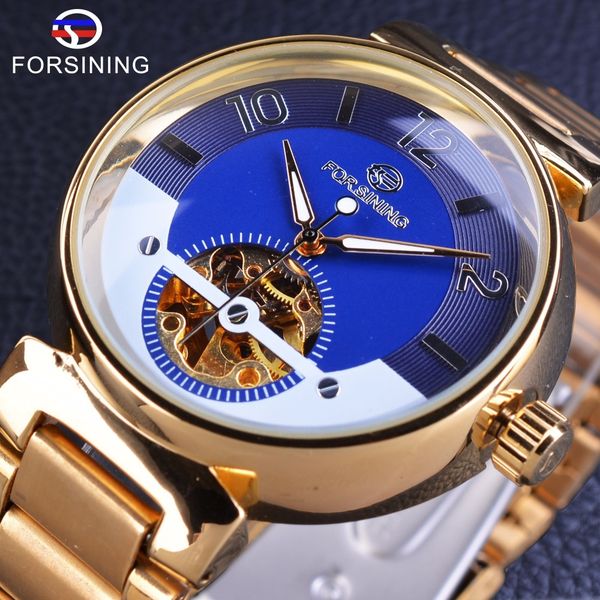 

forsining blue ocean middle east luxury design golden stainless steel mens watches brand luxury automatic wrist watch clock d18100706, Slivery;brown
