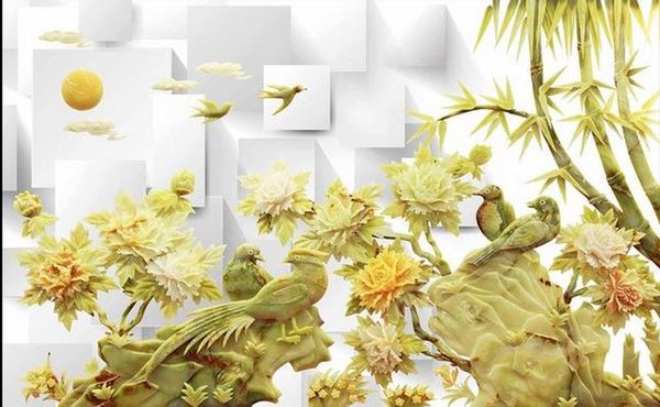 

p wallpaper 3d stereoscopic hd 3d jade carving peony background wall living room wallpaper 3d painting