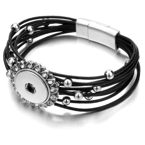 

2019 new snap jewelry snap leather bracelet women pulsera multilayer crystal flower leather snap bracelet buttons jewelry, Golden;silver