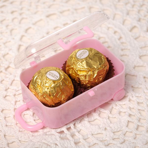 Scatole di caramelle Scatola di cioccolatini Confezione di caramelle a forma di valigia da viaggio Idee per baby shower Bomboniere Ricevimento per feste