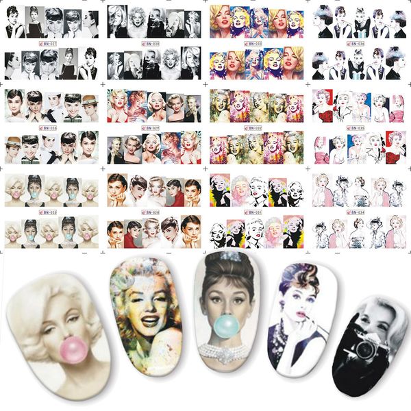 

12pcs beauty woman full cover water transfer nail art sticker nails decal manicure diy slider bn025-036, Black