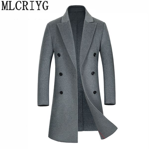 

2018 european double breasted coats man winter wool trench coat gray long sleeve male overvoats outwear abrigo hombre 234, Black