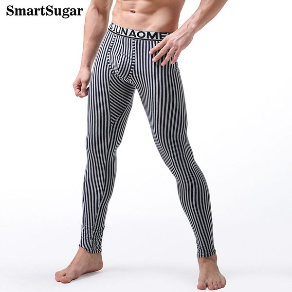 

smartsugar winter 100% cotton striped elastic comfortable breathable warm men thermal underwear long johns male slim design, Black;brown