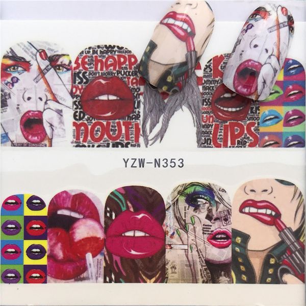 

lips nail design stickers water transfer sticker nail art manicure applique street style decorations for nails, Black
