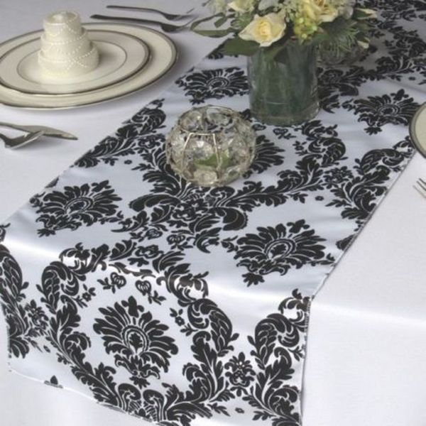 

10pcs/ pack black and white damask table runner flocking flocked table runner wedding l party & banquet decorations