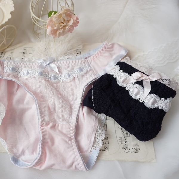 

princess sweet lolita underwear japanese court pure cotton lace bubble sweet retro low waist briefs cotton underwear mhh nk079, Black;pink