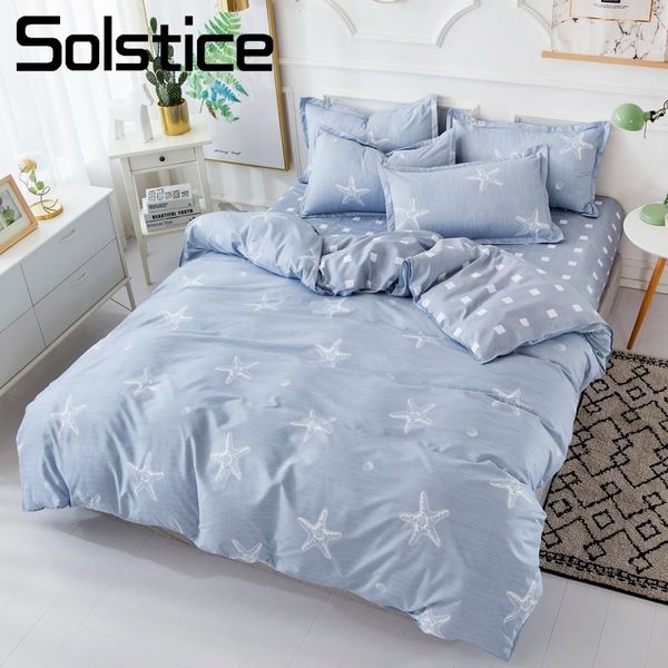 

solstice home textile blue gray duvet cover pillowcase sheet starfish cartoon bedding set boy kid teen girl bed linen bedclothes