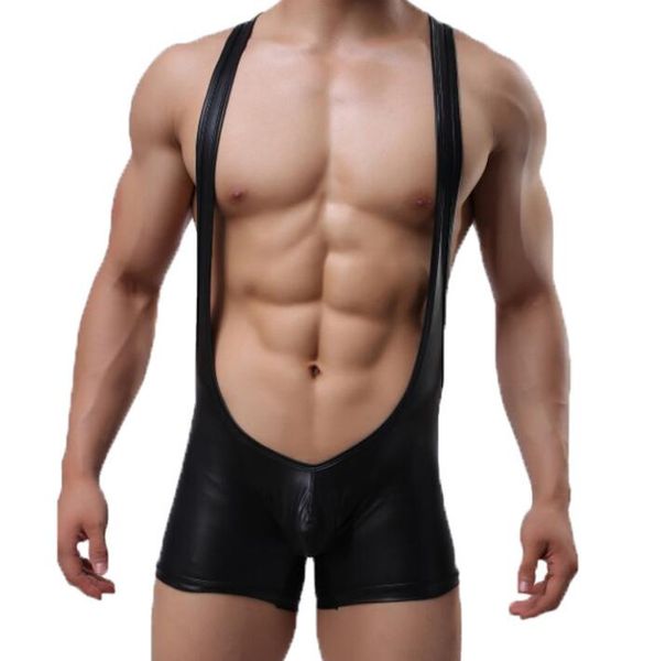 

men's imitation leather body underwear imports imitation leather high elastic body tight three-dimensional, Black;brown