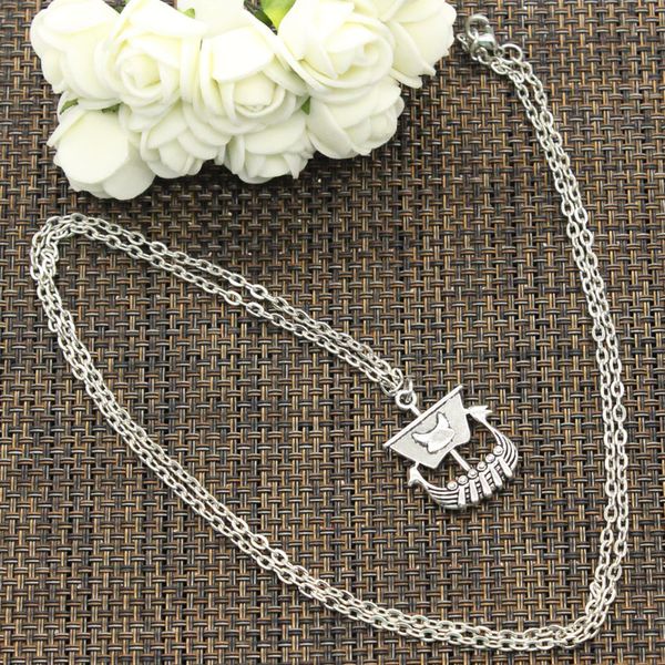

new fashion necklace viking ship boat 26*21mm silver pendants short long women men colar gift jewelry choker