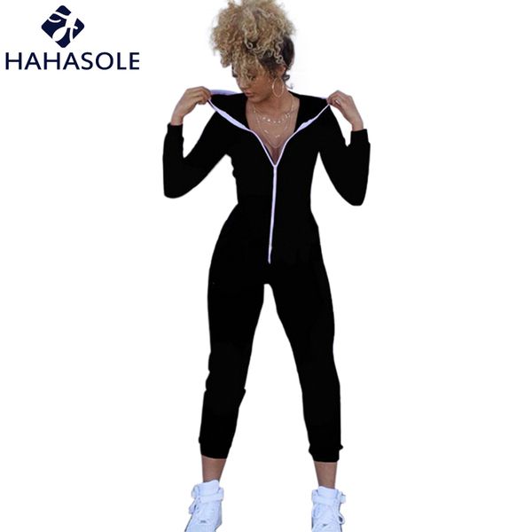 

hahasole jumpsuit women fitness clothing zipper yoga 2018 solid black one-piece sport suit running yoga set bodysuits hwa2270-4, White;red