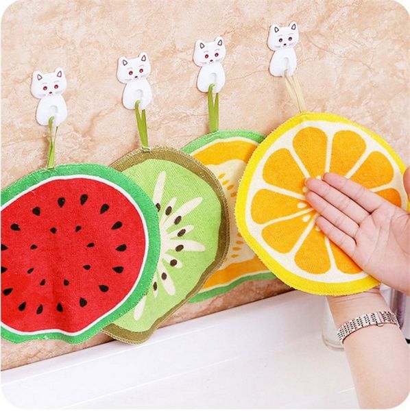 

hangable cartoon fruit pattern hand towel kitchen towel quick-dry cleaning rag lovely handkerchief for children t3i0354