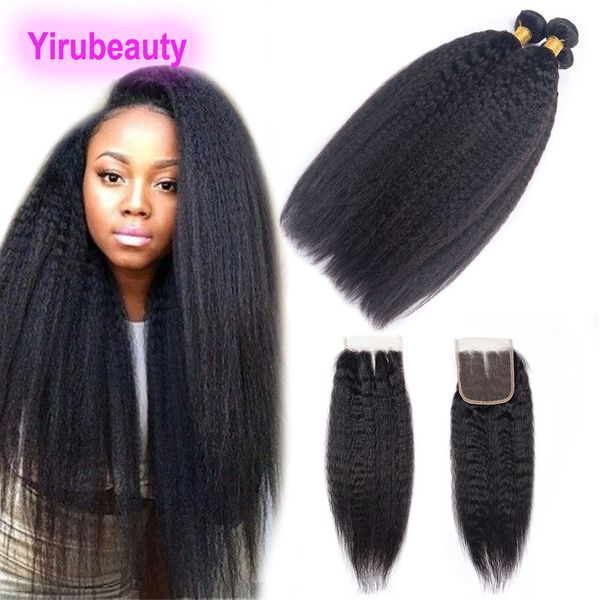 

brazilian virgin hair yaki straight bundles with 4x4 lace closure coarse yaki straight 4pieces/lot hair extensions wefts with closure, Black;brown